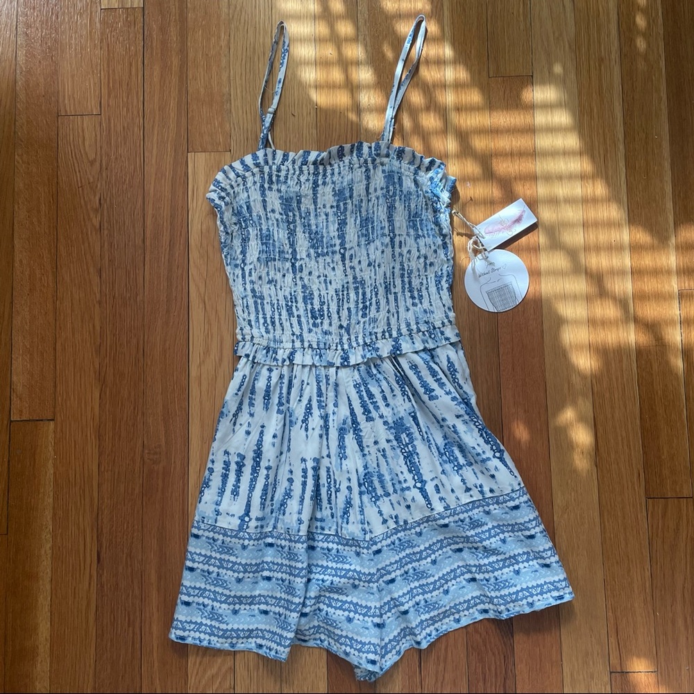 Blue and white romper with removable straps